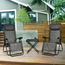 3 Pieces Folding Portable Zero Gravity Reclining Lounge Chairs Table Set-Gray
