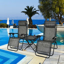 3 Pieces Folding Portable Zero Gravity Reclining Lounge Chairs Table Set-Gray