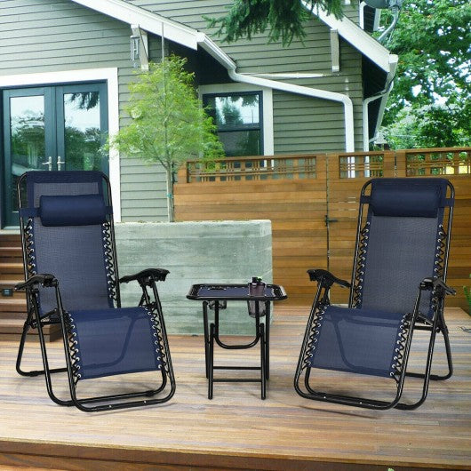 3 Pieces Folding Portable Zero Gravity Reclining Lounge Chairs Table Set-Navy