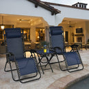 3 Pieces Folding Portable Zero Gravity Reclining Lounge Chairs Table Set-Navy