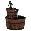 2 Tiers Outdoor Wooden Barrel Waterfall Fountain with Pump