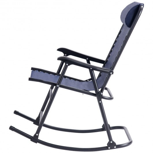 Outdoor Patio Headrest Folding Zero Gravity Rocking Chair-Blue