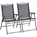 Set of 2 Patio Folding Sling Back Camping Deck Chairs-Black