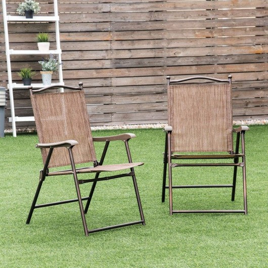 Set of 2 Patio Folding Sling Back Camping Deck Chairs-Coffee