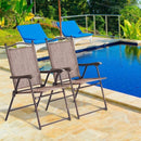 Set of 2 Patio Folding Sling Back Camping Deck Chairs-Coffee
