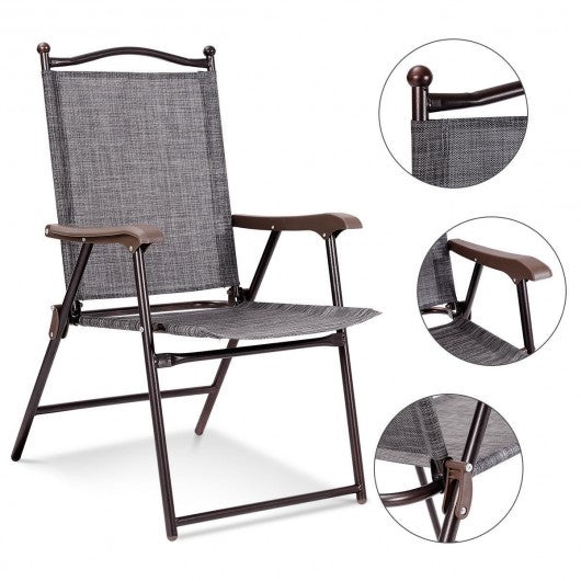 Set of 2 Patio Folding Sling Back Camping Deck Chairs-Gray