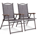 Set of 2 Patio Folding Sling Back Camping Deck Chairs-Gray