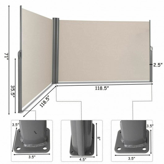 237" x 71" Patio Retractable Double Folding Side Awning Screen Divider