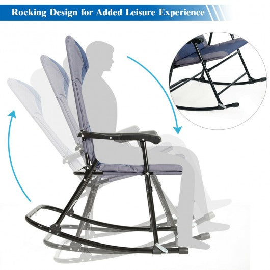 3 Pcs Outdoor Folding Rocking Chair Table Set with Cushion-Blue