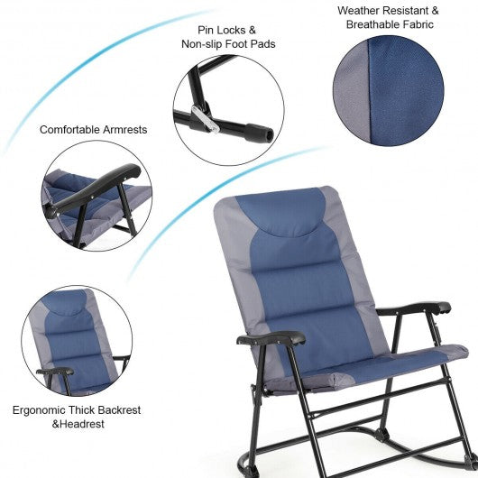 3 Pcs Outdoor Folding Rocking Chair Table Set with Cushion-Blue