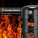 3-in-1 Portable Round Charcoal Smoker BBQ Grill Built-in Thermometer