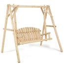 Outdoor Wooden Porch Bench Swing Chair with Rustic Curved Back