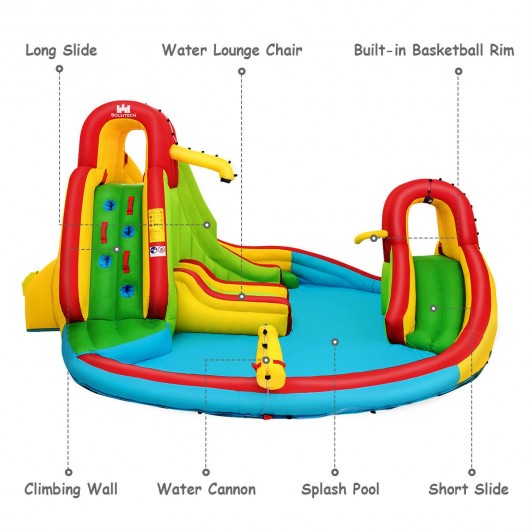Kids Inflatable Water Slide Bounce House with Climbing Wall and Pool Without Blower