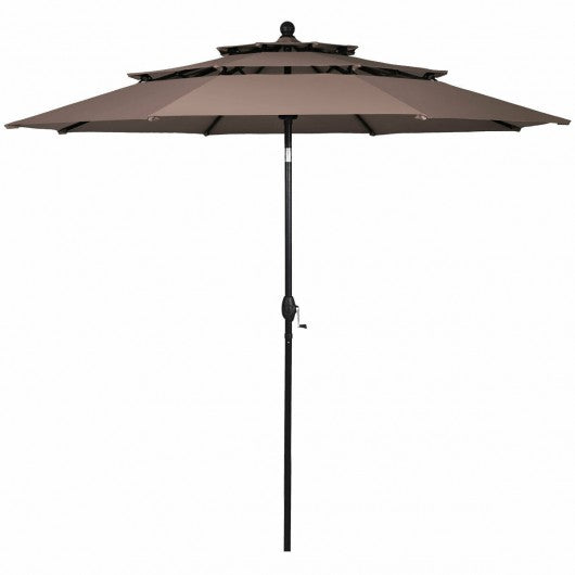 10ft 3 Tier Patio Umbrella Aluminum Sunshade Shelter Double Vented without Base-Tan