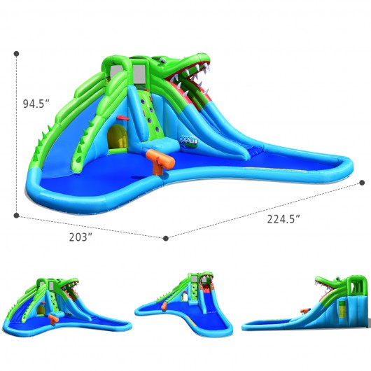 Inflatable Crocodile Water Slide Climbing Wall Bounce House with 780W Blower