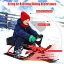 Kids Snow Sled with Steering Wheel and Double Brakes Pull Rope