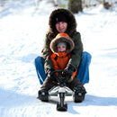 Kids Snow Sled with Steering Wheel and Double Brakes Pull Rope-Black