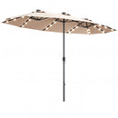 15 Ft Patio LED Crank Solar Powered 36 Lights  Umbrella without Weight Base-Beige