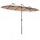 15 Ft Patio LED Crank Solar Powered 36 Lights  Umbrella without Weight Base-Beige