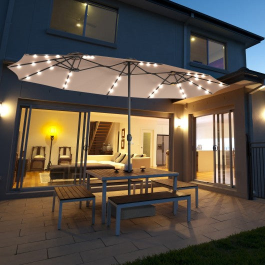15 Ft Patio LED Crank Solar Powered 36 Lights  Umbrella without Weight Base-Beige