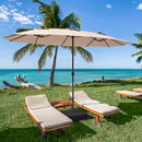 15 Ft Patio LED Crank Solar Powered 36 Lights  Umbrella without Weight Base-Beige