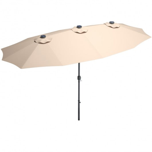 15 Ft Patio LED Crank Solar Powered 36 Lights  Umbrella without Weight Base-Beige