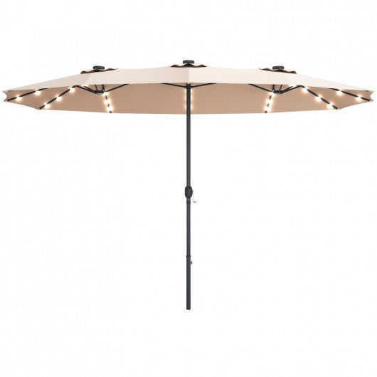 15 Ft Patio LED Crank Solar Powered 36 Lights  Umbrella without Weight Base-Beige