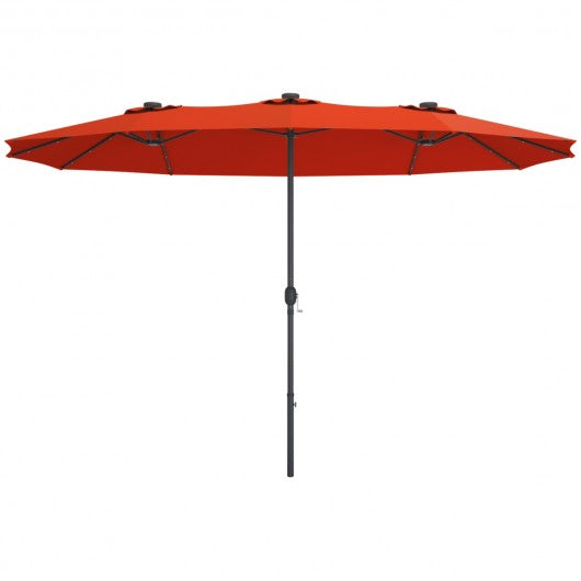 15 Ft Patio LED Crank Solar Powered 36 Lights  Umbrella without Weight Base-Orange