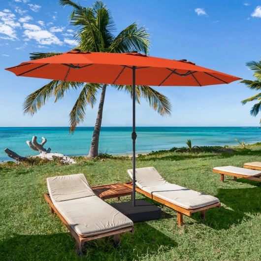 15 Ft Patio LED Crank Solar Powered 36 Lights  Umbrella without Weight Base-Orange