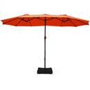 15 Foot Extra Large Patio Double Sided Umbrella with Crank and Base-Orange