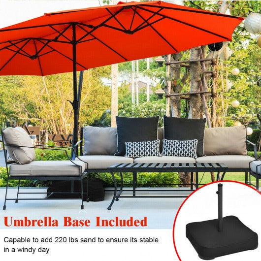 15 Foot Extra Large Patio Double Sided Umbrella with Crank and Base-Orange