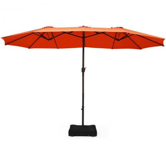 15 Foot Extra Large Patio Double Sided Umbrella with Crank and Base-Orange