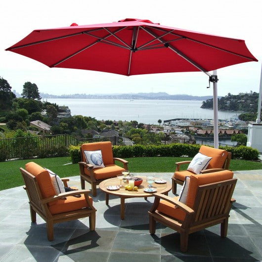 11' Patio Offset Cantilever Umbrella 360° Rotation Aluminum Tilt-Red