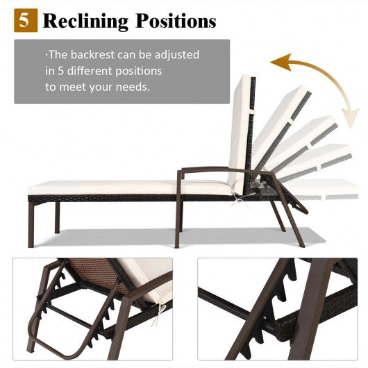 Patio Rattan Lounge Chaise Recliner with Back Adjustable Cushioned