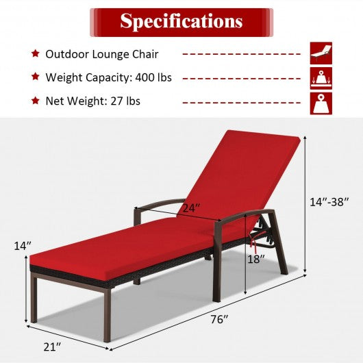 2 Pcs Patio Rattan Adjustable Back Lounge Chair-Red