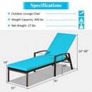 2 Pcs Patio Rattan Adjustable Back Lounge Chair with Armrest and Removable Cushions-Turquoise
