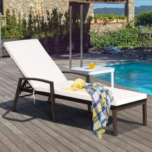 2 Pcs Patio Rattan Adjustable Back Lounge Chair with Armrest and Removable Cushions-White