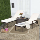 2 Pcs Patio Rattan Adjustable Back Lounge Chair with Armrest and Removable Cushions-White