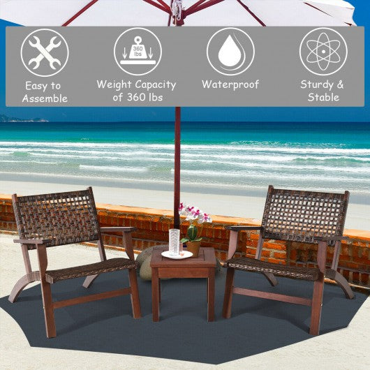 3Pcs Outdoor Wooden Patio Rattan Furniture Set