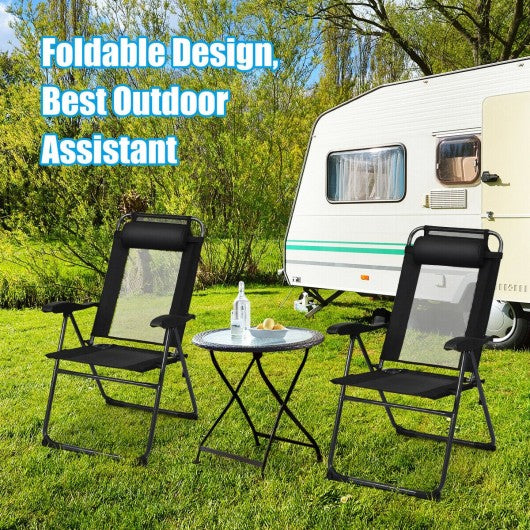 4 Pcs Patio Garden Adjustable Reclining Folding Chairs with Headrest-Black