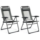 2 Pieces Patio Adjustable Folding Recliner Chairs with 7 Level Adjustable Backrest-Gray