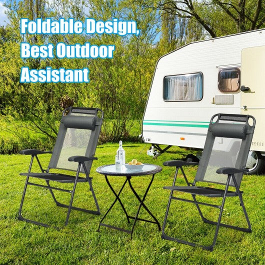 2 Pieces Patio Adjustable Folding Recliner Chairs with 7 Level Adjustable Backrest-Gray
