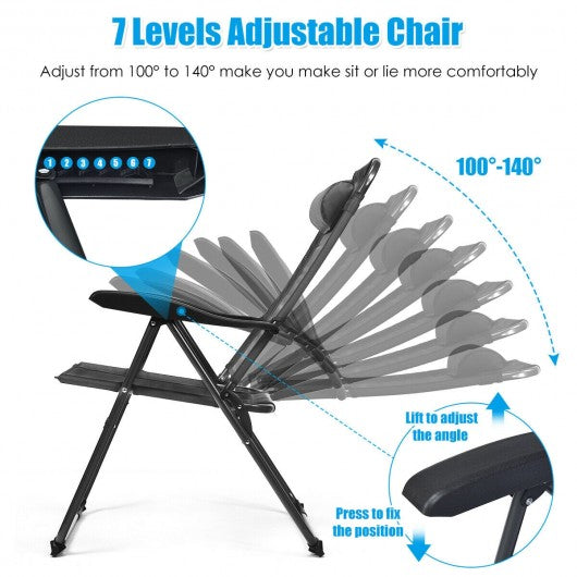 2 Pieces Patio Adjustable Folding Recliner Chairs with 7 Level Adjustable Backrest-Gray