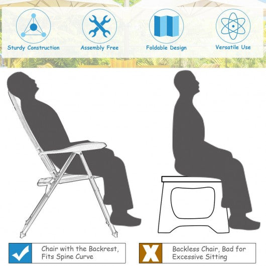 2 Pcs Outdoor Folding Patio Chairs with Adjustable Backrest for Bistro and Backyard-Black