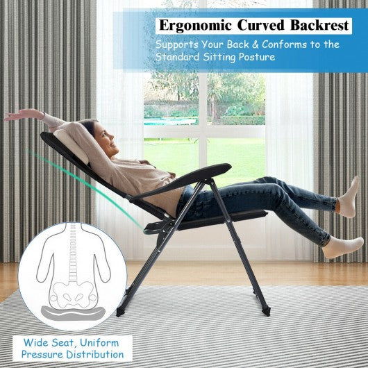 2 Pcs Outdoor Folding Patio Chairs with Adjustable Backrest for Bistro and Backyard-Black