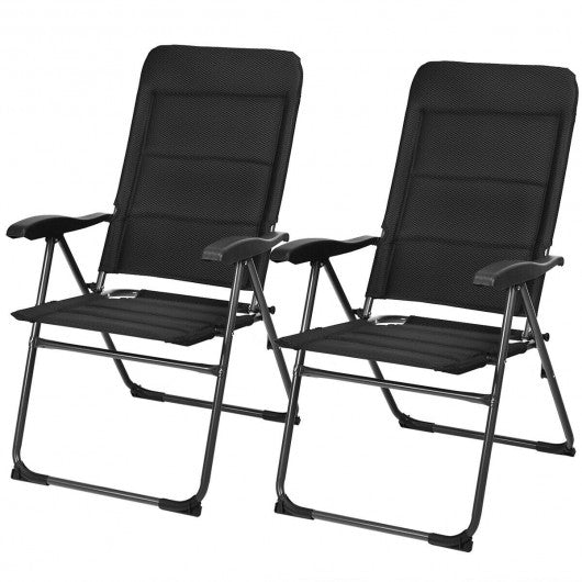 2 Pcs Outdoor Folding Patio Chairs with Adjustable Backrest for Bistro and Backyard-Black