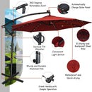 10 ft 360° Rotation Solar Powered LED Patio Offset Umbrella without Weight Base-Burgundy