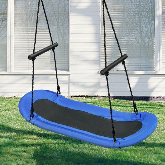 Saucer Tree Swing Surf Kids Outdoor Adjustable Oval Platform Set with Handle-Blue