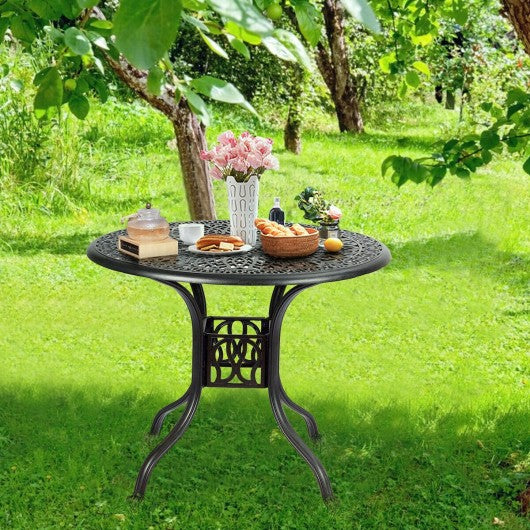 36" Cast Aluminum Round Patio Dining Table with Umbrella Hole