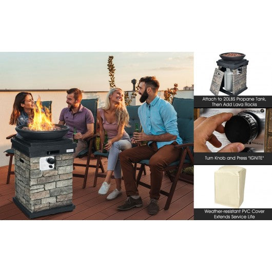 40000BTU Outdoor Propane Burning Fire Bowl Column Realistic Look Firepit Heater-Gray